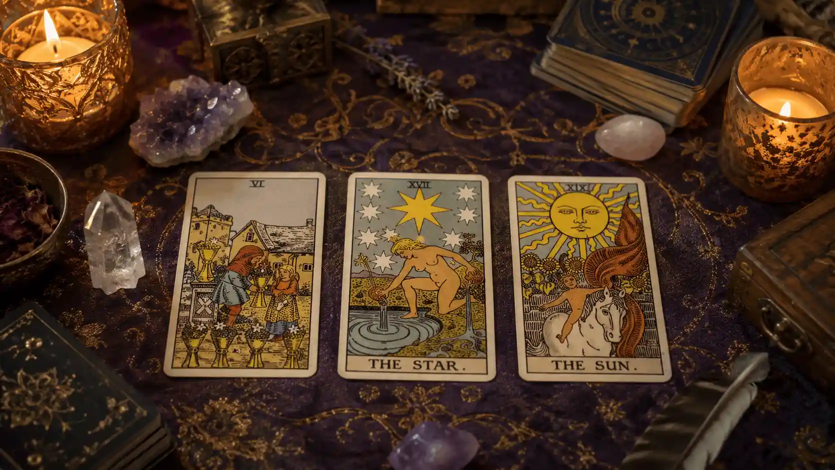 The Fool, key Major Arcana cards, and The World — the soul's journey through the tarot