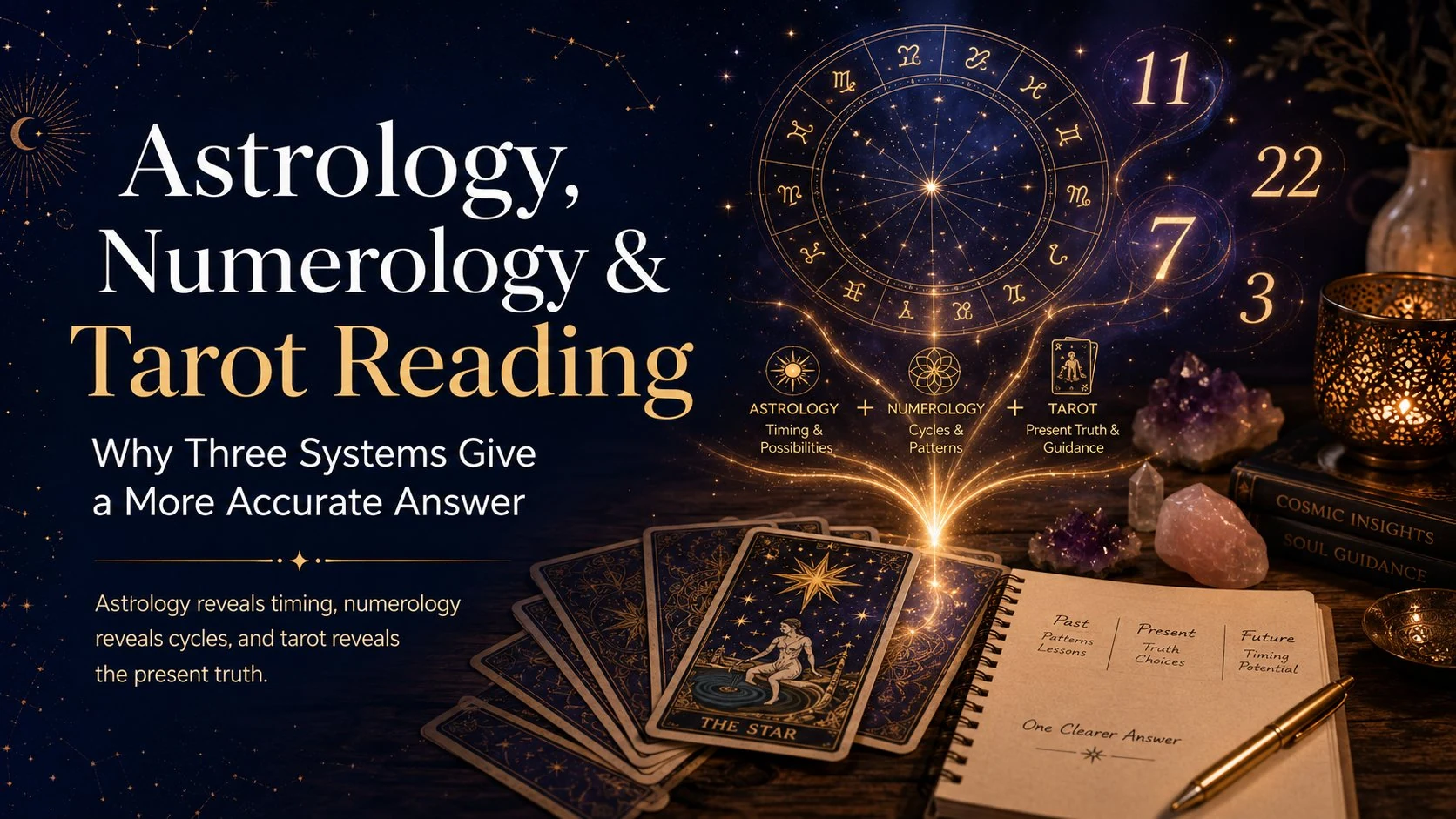 Astrology numerology tarot reading — three systems layered for one truth